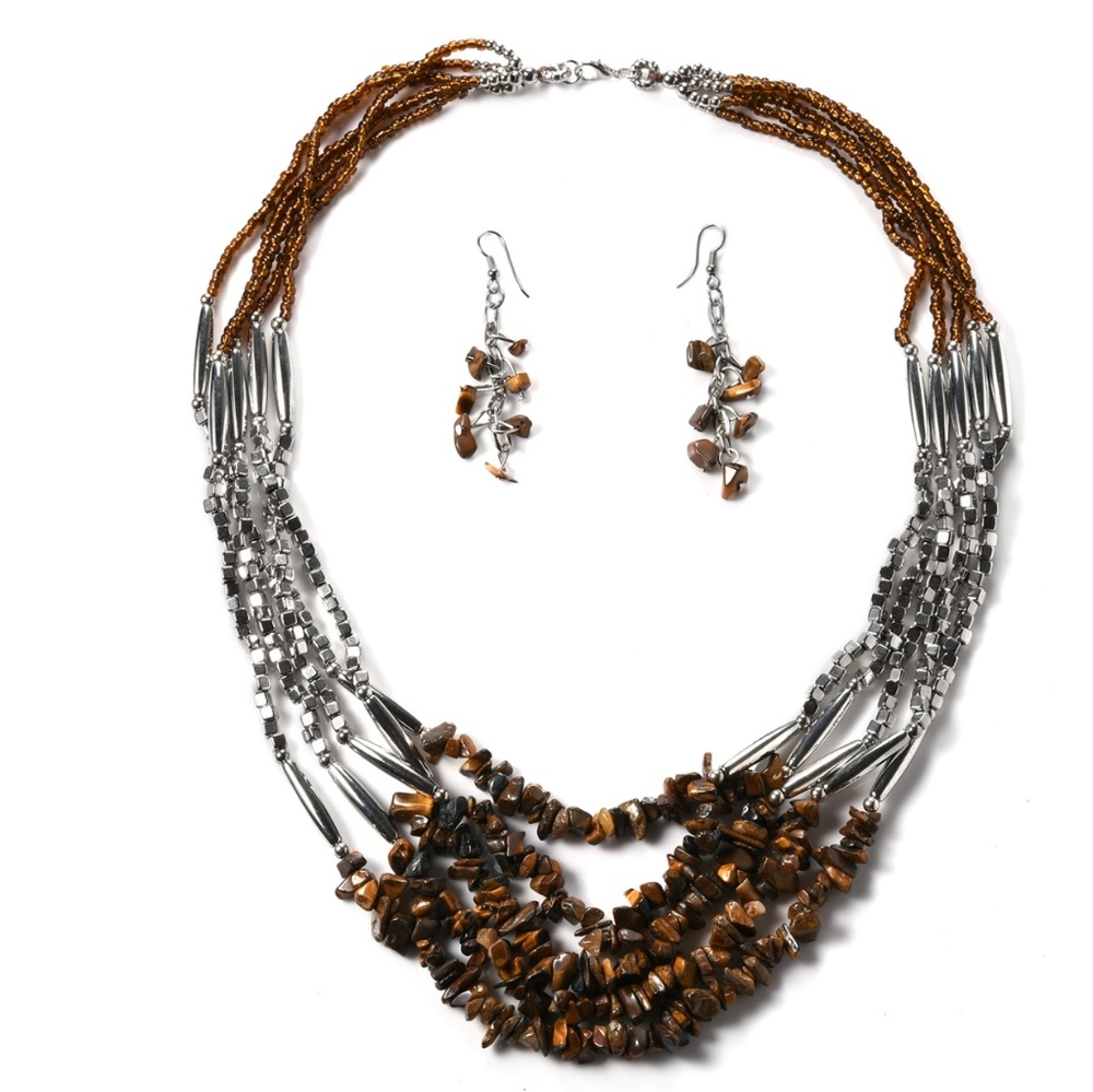 South African Tigers Eye Earrings Neklace set